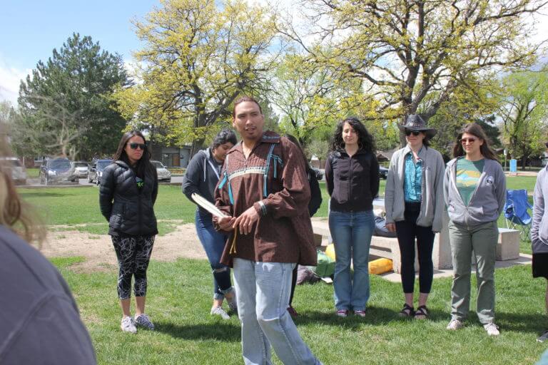 Ralph Lefthandbull sings and blesses Colorado Public Lands Day participants
