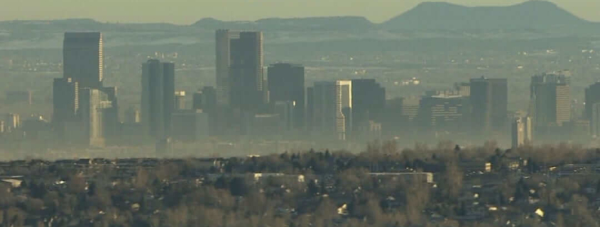 Denver's brown cloud of pollution covers the city.