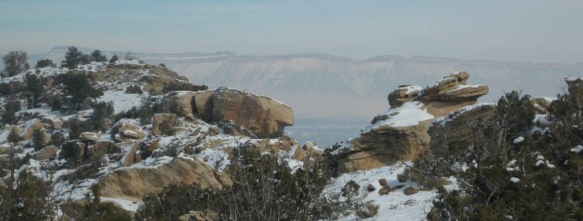 Snow covered rocks and mesa