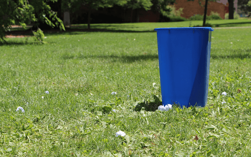 Recycling bin on grass