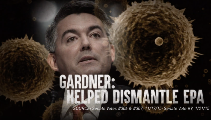 Senator Cory Gardner helped dismantle the EPA. Photo of Sen. Gardner with air pollution