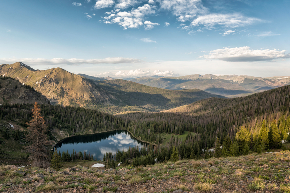 Beautiful lake in Colorado mountain landscape.