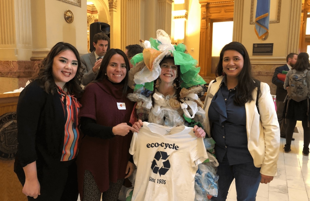 Alexis, Finangi, and Issamar with anti-plastics activist at the Colorado State Capitol