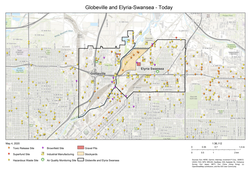 Globeville Elyria Swansea Today Map